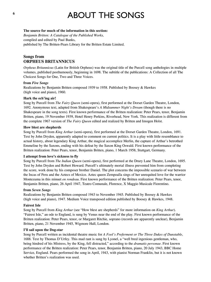 Purcell Selected Songs High Voice