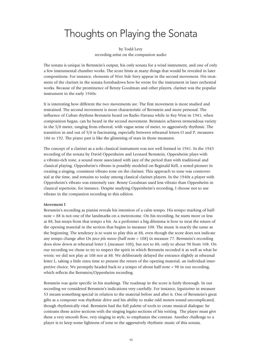 Bernstein - Sonata for Clarinet and Piano with Online Audio