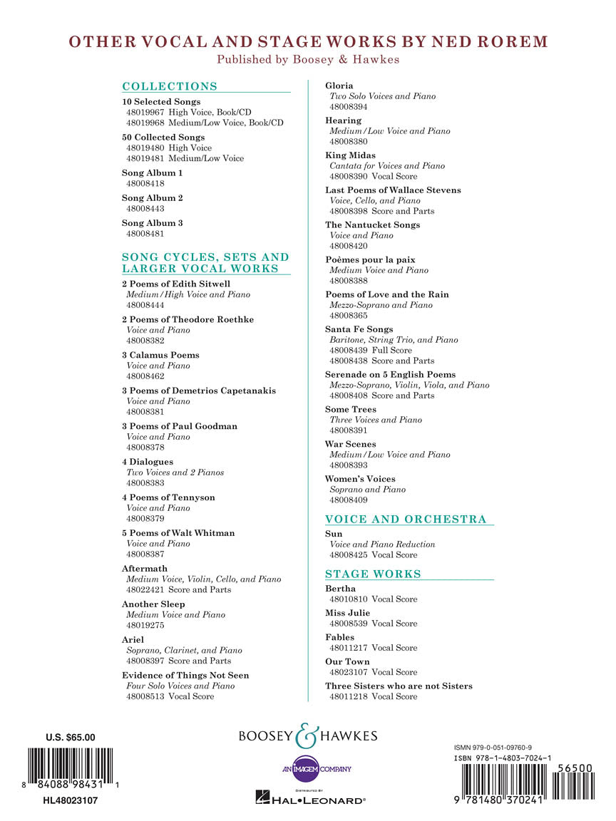 Rorem Our Town - Vocal Score