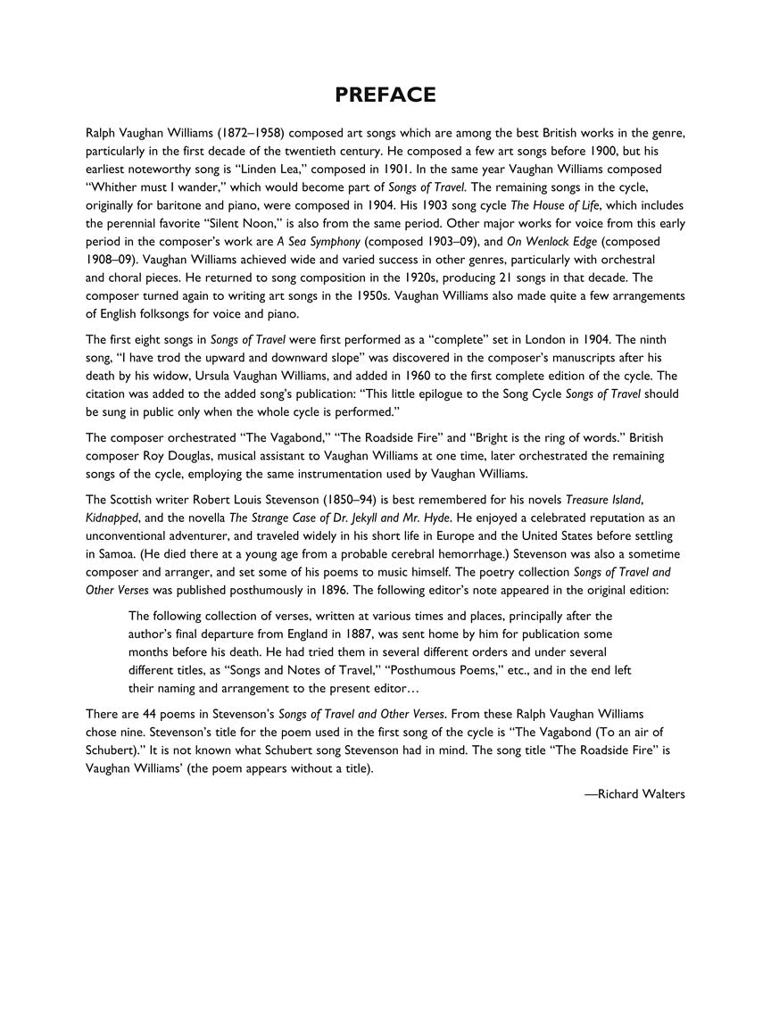 Vaughn Williams Songs of Travel - Low Voice