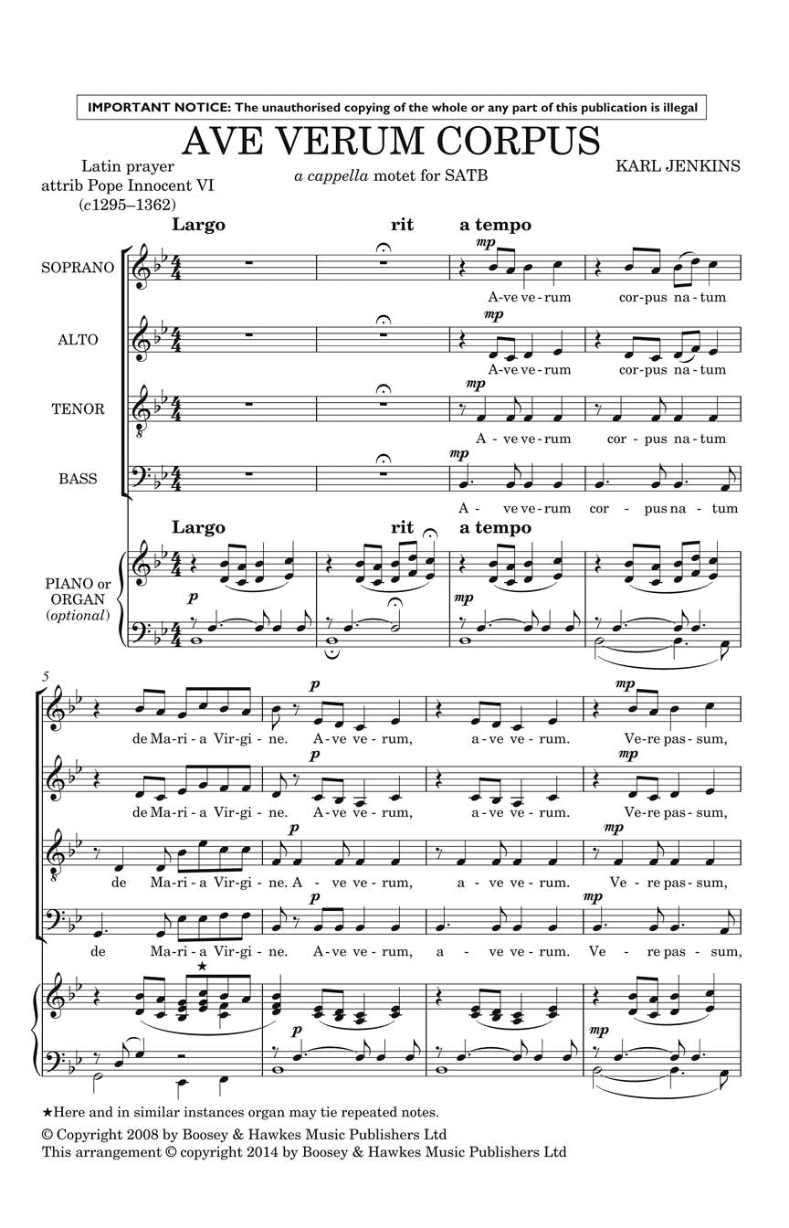 Ave Verum Corpus from Stabat Mater SATB a cappella