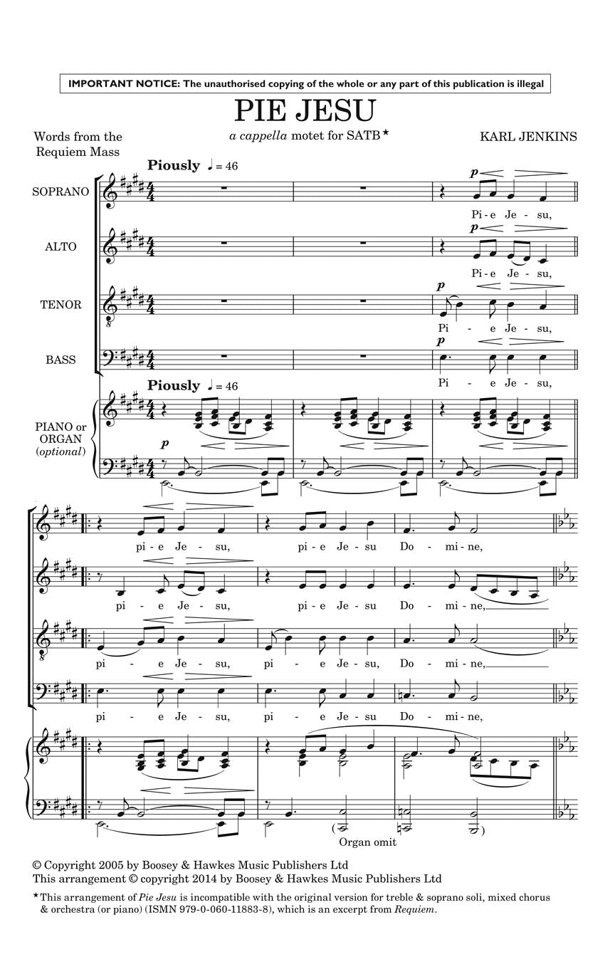 Jenkins Pie Jesu from Requiem SATB a cappella, Latin