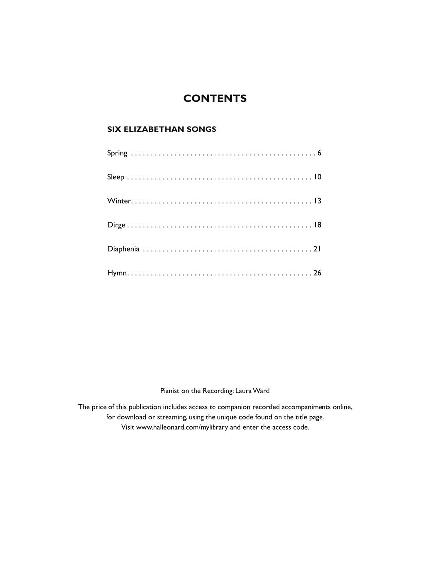 Six Elizabethan Songs - New Edition