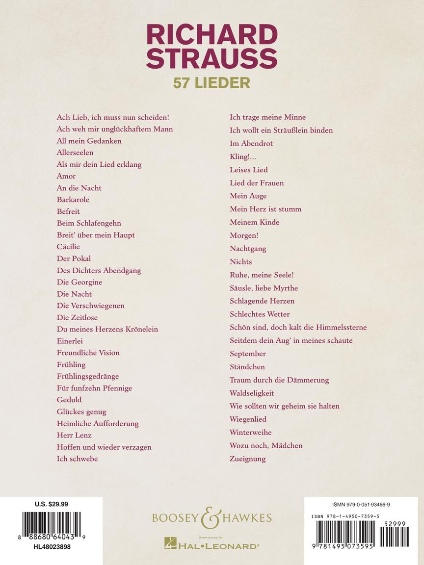 Strauss: 57 Lieder High Voice And Piano