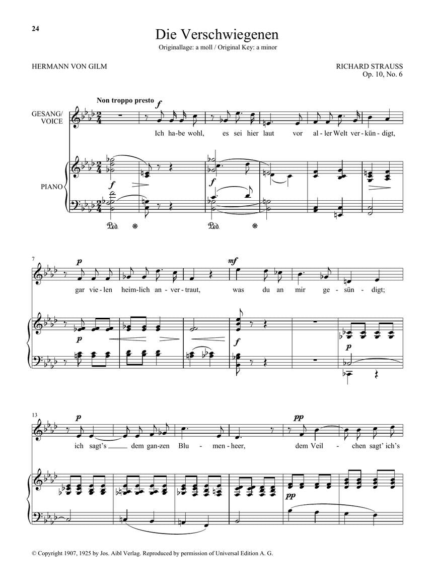 Strauss 51 Lieder Medium/Low Voice And Piano