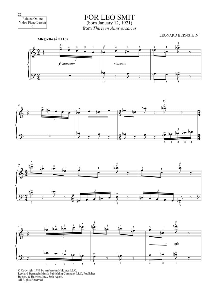 Bernstein - Selected Anniversaries for Piano