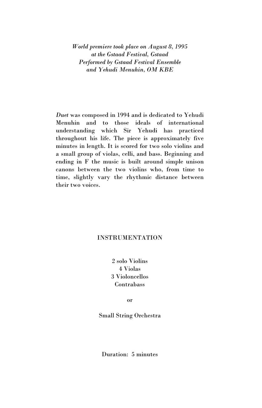 Duet For Two Violins And String Ensemble - Study Score