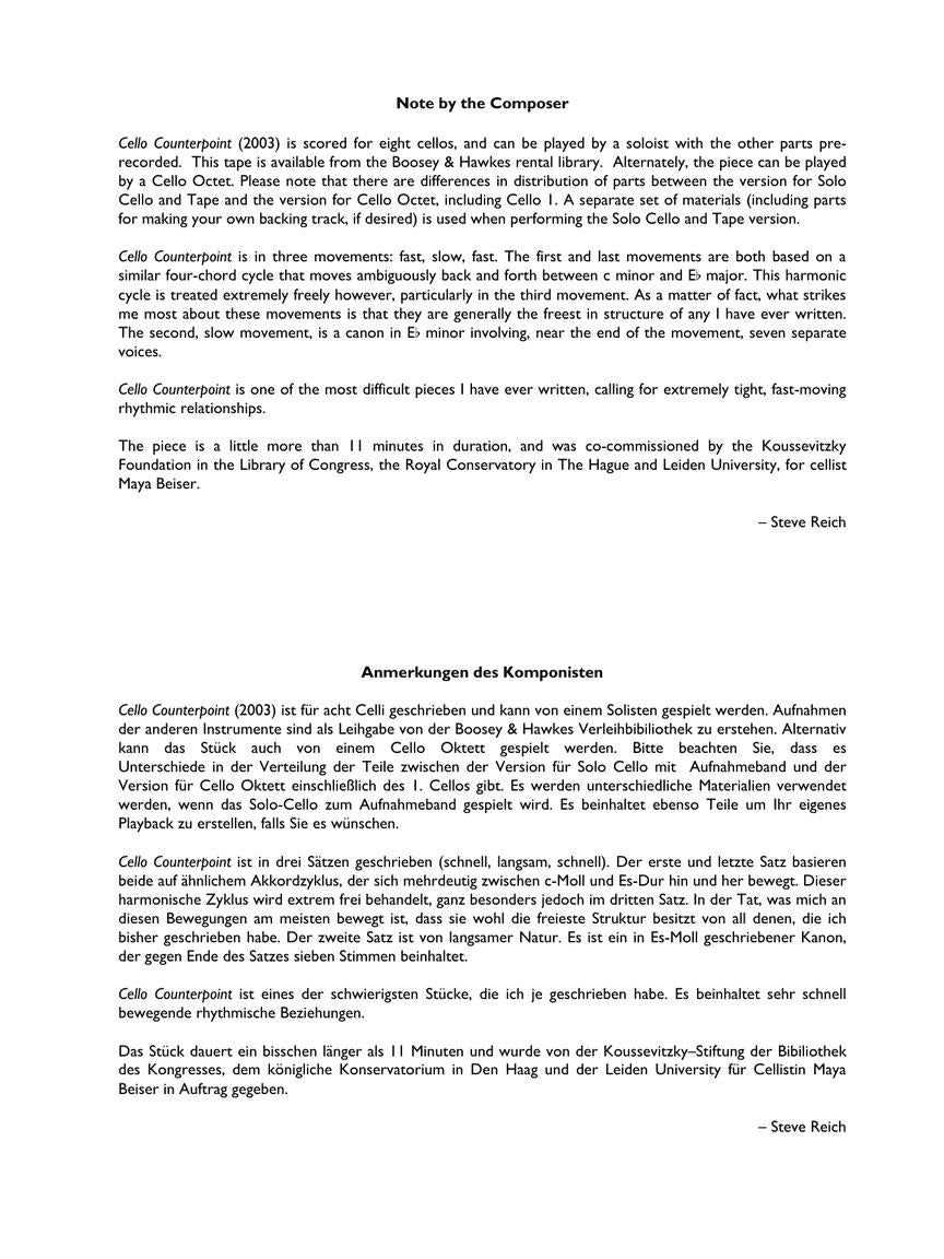 Reich Cello Counterpoint (Version for Solo Cello and Tape) Solo Cello Part