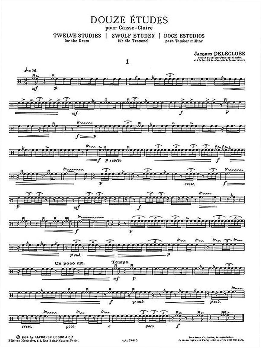 Delecluse Douze Etudes Pour Caisse Claire