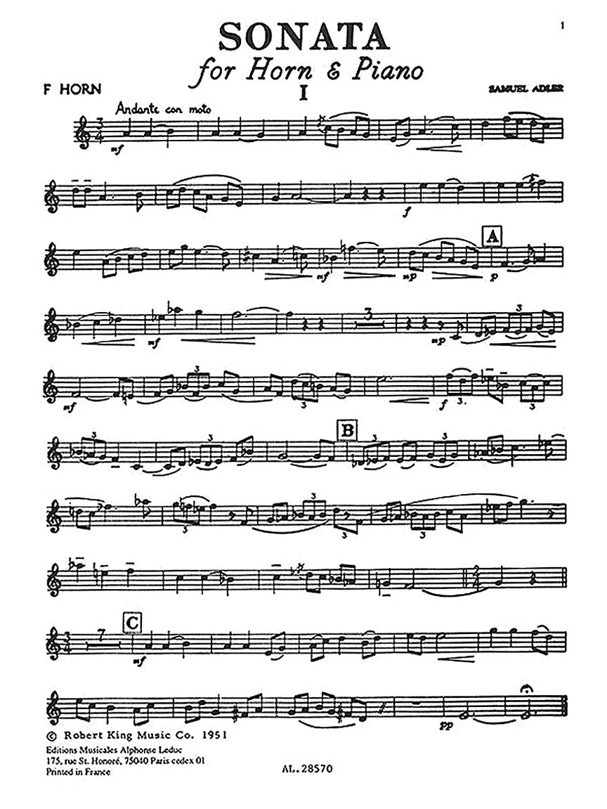 Adler Sonata (horn And Piano)