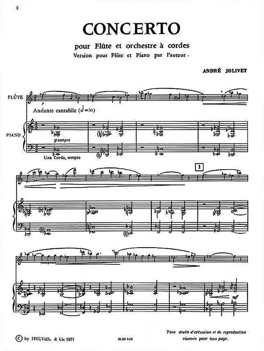 Andre Jolivet - Concerto Pour Flute Et Orchestre A Cordes (version Pour Flute Et Piano)