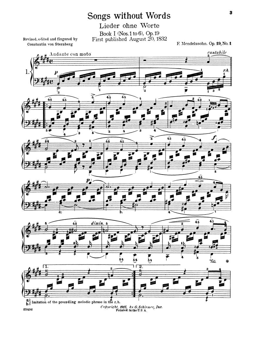 Mendelssohn Complete Songs Without Words Piano Solo