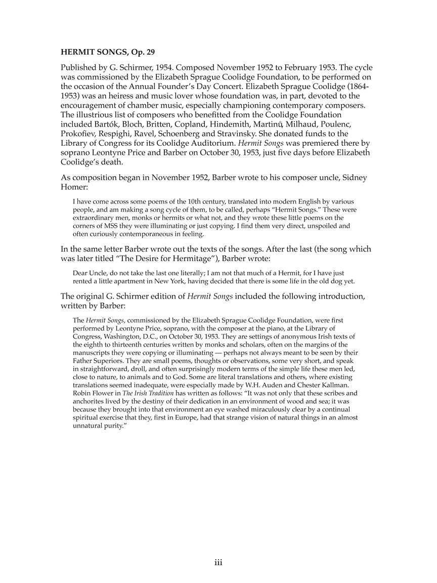 Barber: Hermit Songs High Voice, New Edition