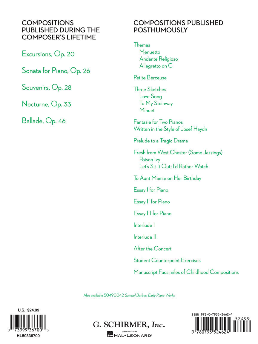 Barber: Early Piano Works Revised Edition