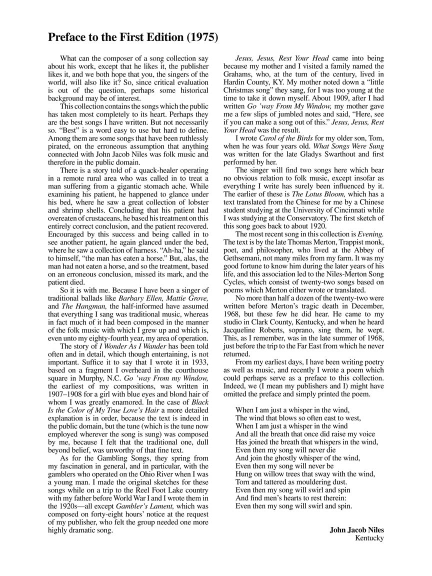 Niles Songs of John Jacob Low Voice