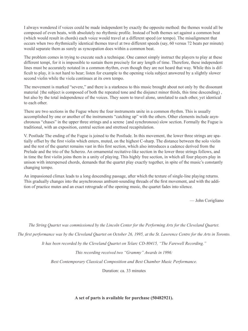 Corigliano String Quartet Full Score