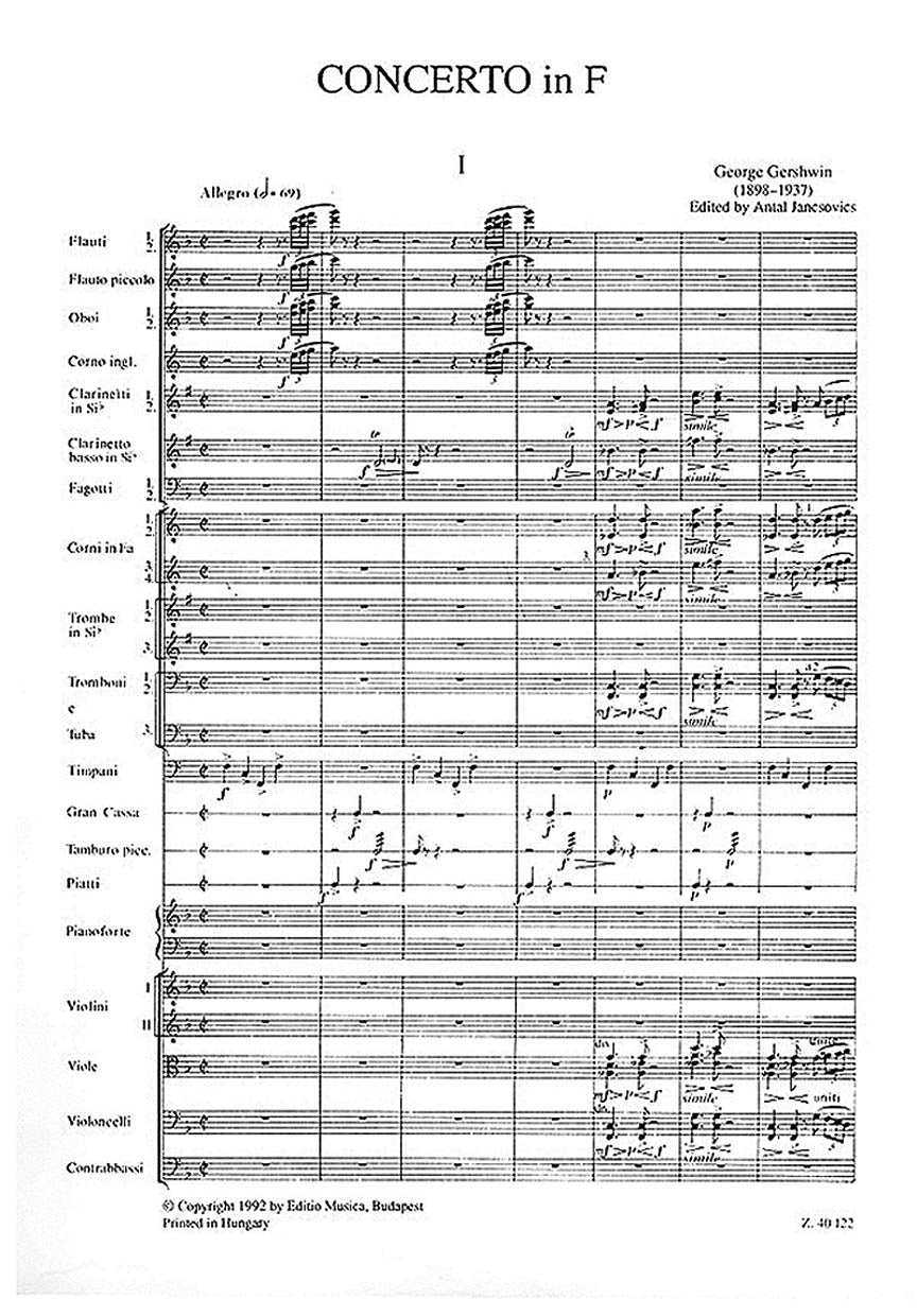 Gershwin: Concerto in F for Piano and Orchestra (Study Score)
