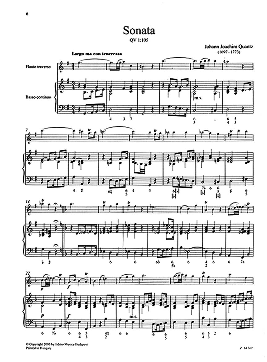 Quantz Five Sonatas for Flute and Basso Continuo