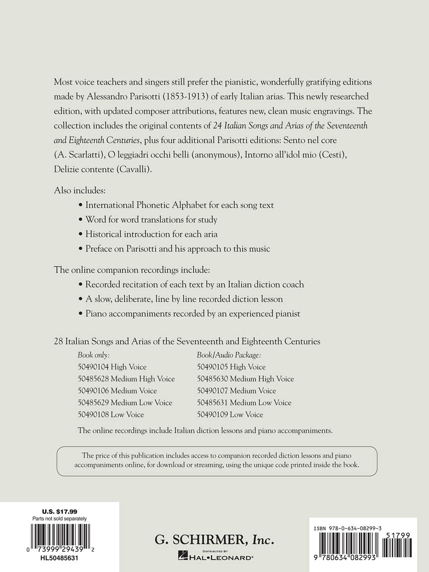 28 Italian Songs & Arias of the 17th & 18th Centuries Medium Low