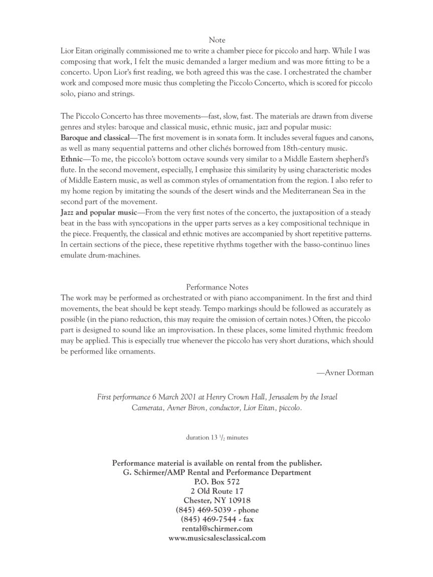 Dorman Piccolo Concerto