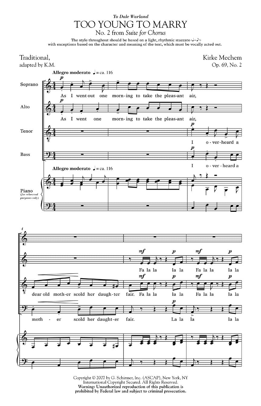 Too Young to Marry (Folk-Song Madrigal) from Suite for Chorus Op. 69