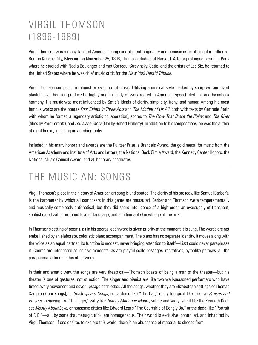 Thomson, Virgil - Collected Songs: 24 Songs for High Voice and Piano