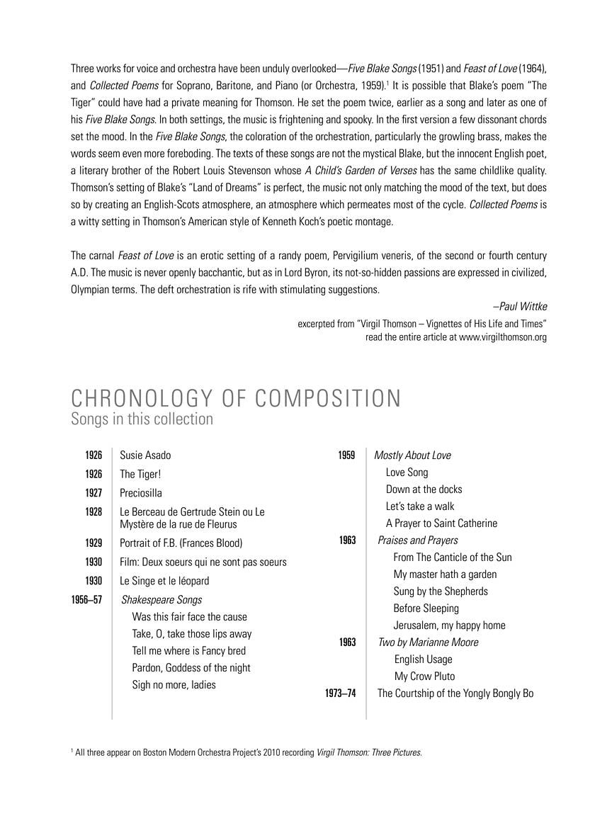 Thomson, Virgil - Collected Songs: 24 Songs for High Voice and Piano