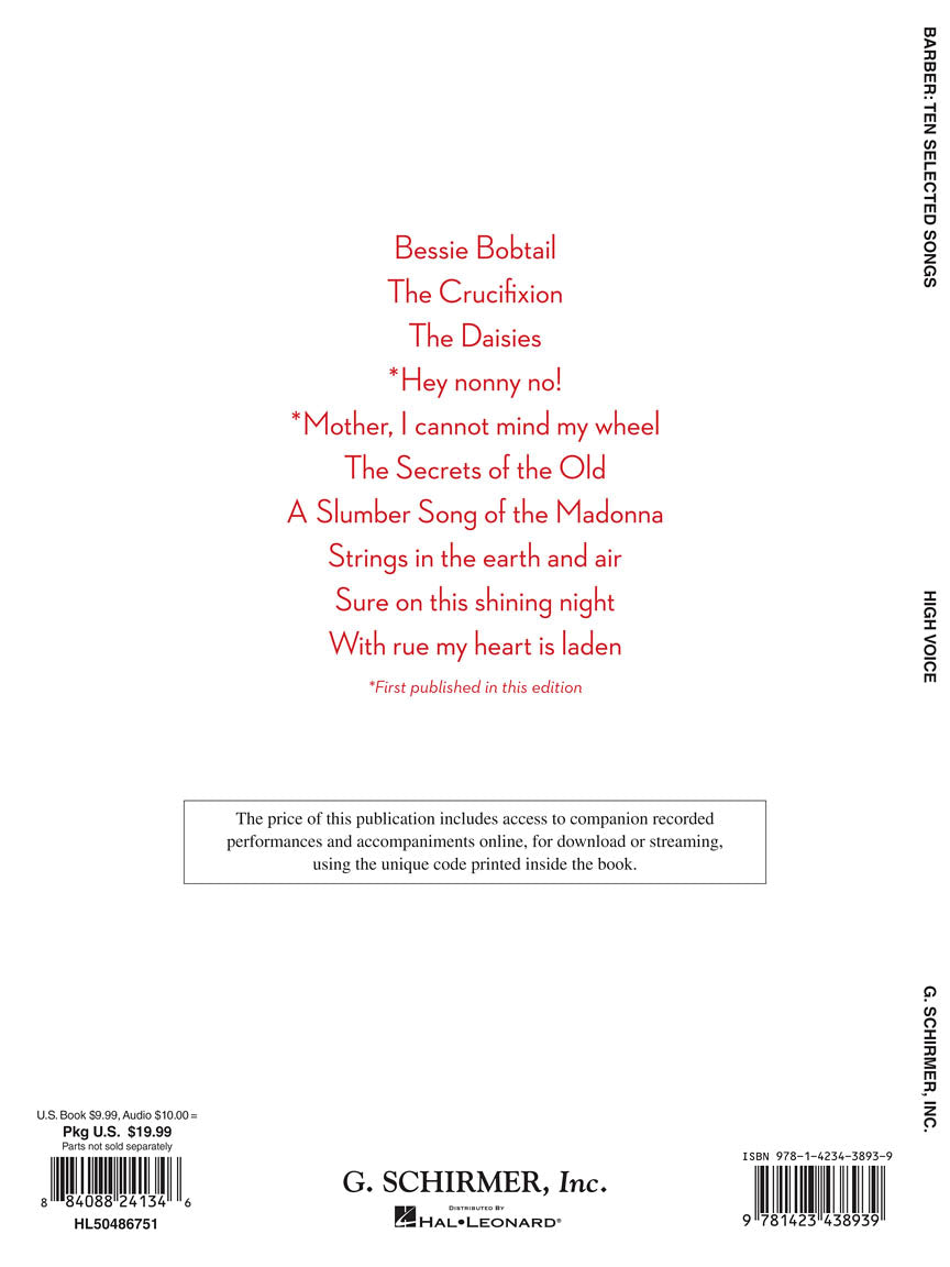 Barber: 10 Selected Songs High Voice