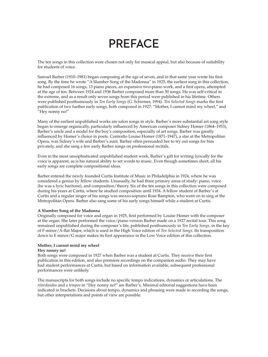 Barber: 10 Selected Songs Low Voice