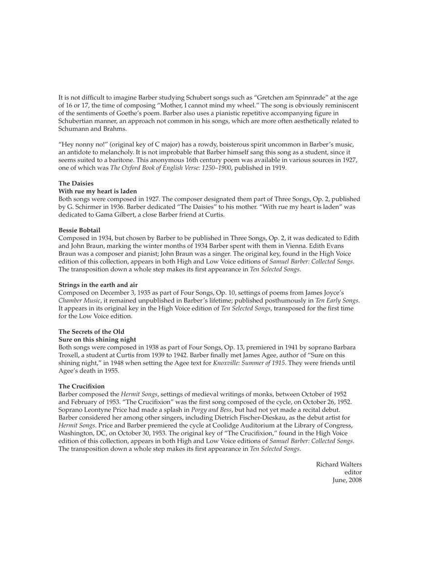 Barber: 10 Selected Songs Low Voice