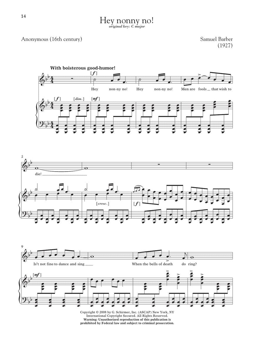 Barber: 10 Selected Songs Low Voice