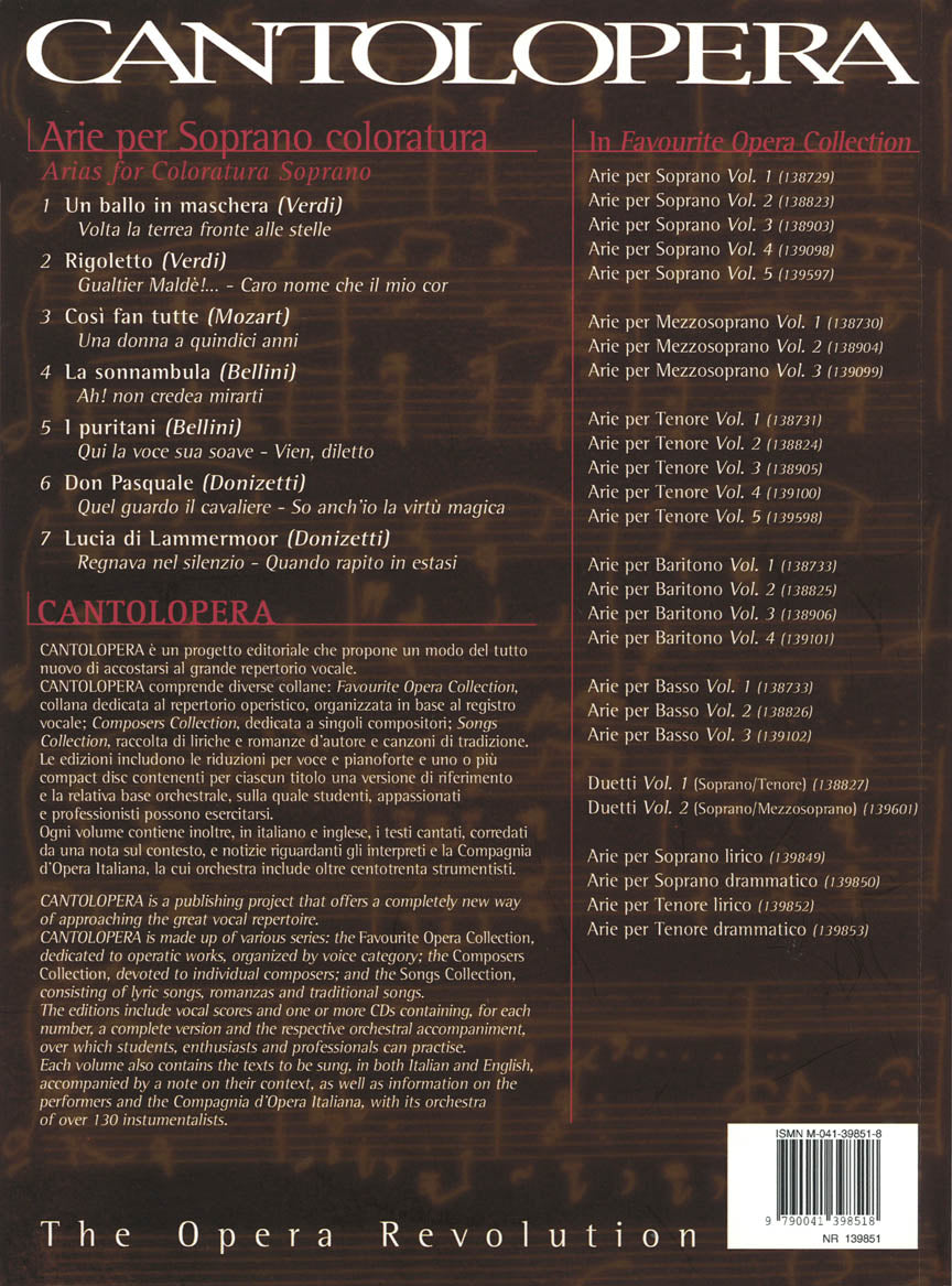 Arias for Coloratura Soprano Cantolopera Series