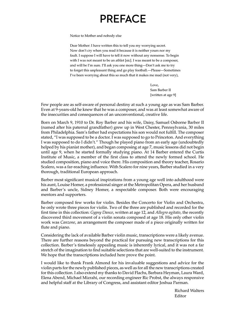 Barber Music for Violin and Piano