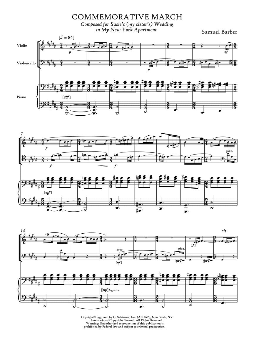 Barber: Commemorative March - Violin, Cello, Piano