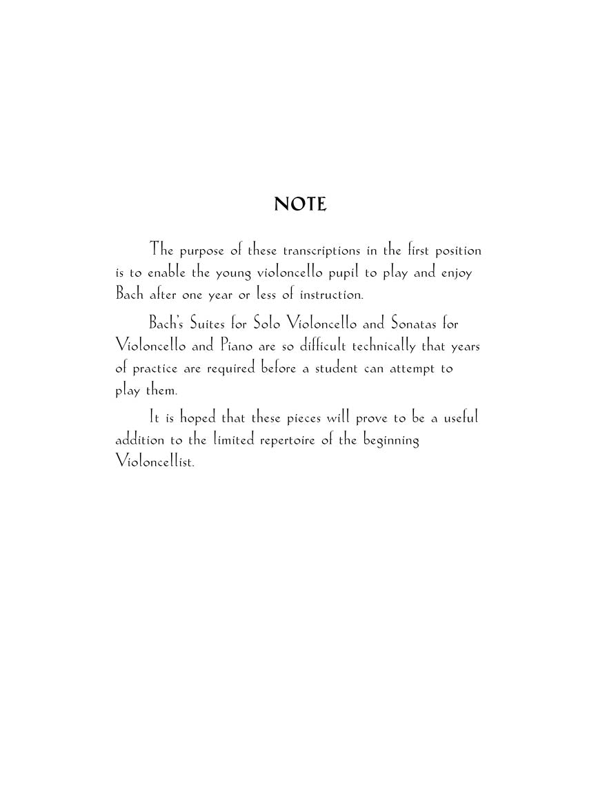 Bach for the Cello: 10 Easy Pieces in 1st Position