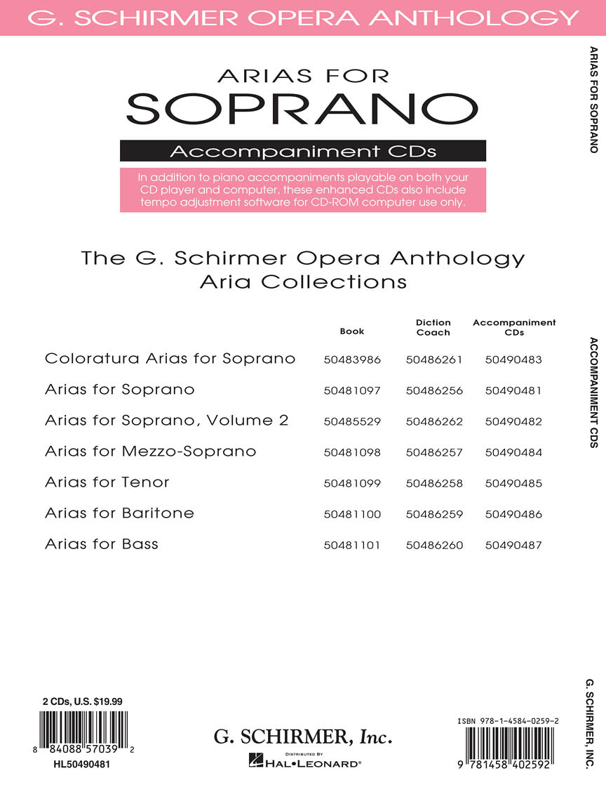 Arias for Soprano - G. Schirmer Opera Anthology Accompaniment CDS