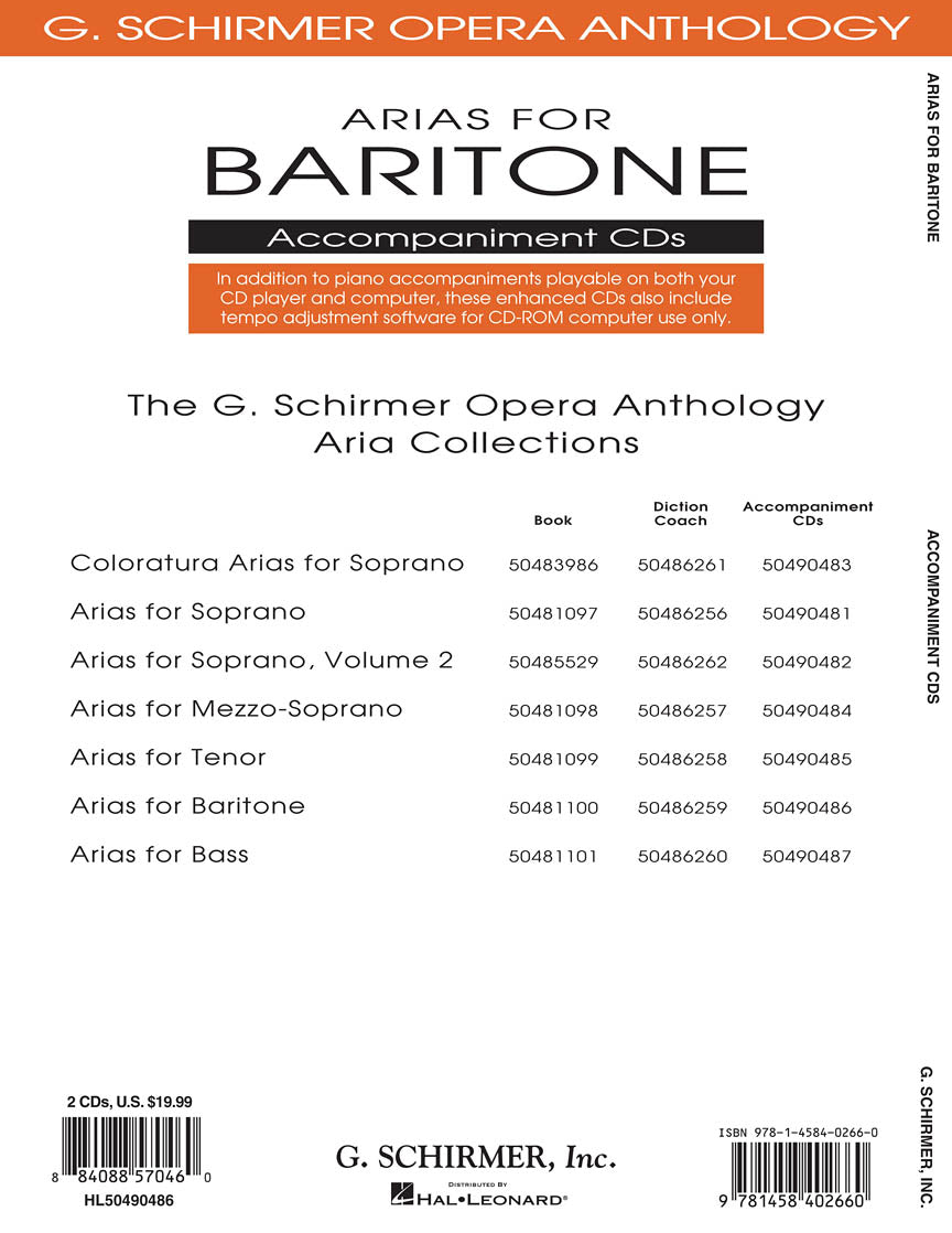 Arias for Baritone - G. Schirmer Opera Anthology Accompaniment CDs