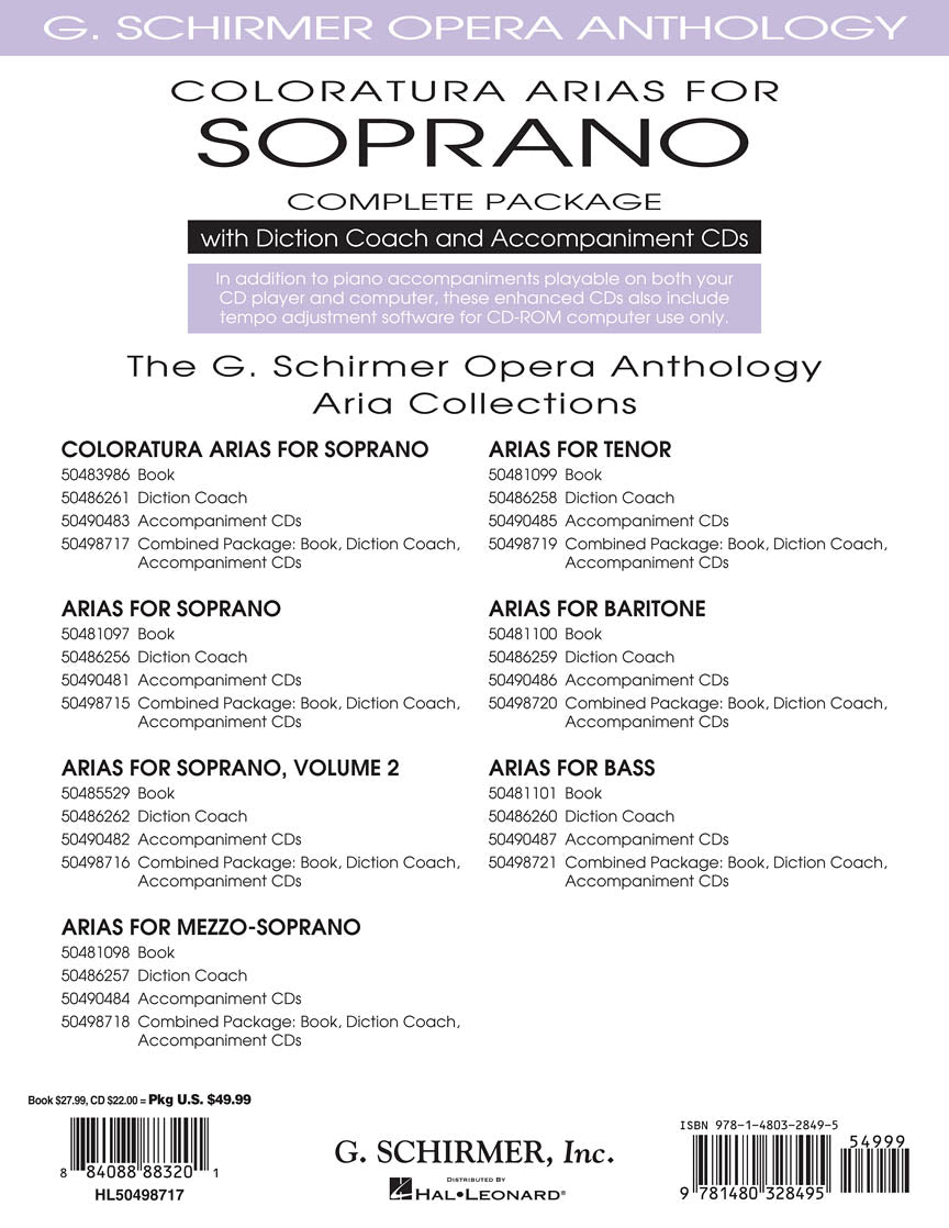 Coloratura Arias For Soprano - Complete Package: Book/diction Coach/accompaniment Cds