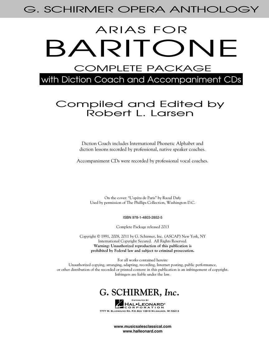 Arias For Baritone - Complete Package: Book/diction Coach/Accompaniment CDs