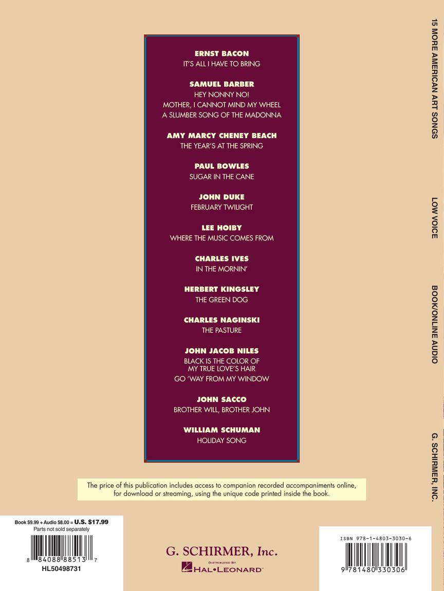 Fifteen More American Art Songs Low Voice