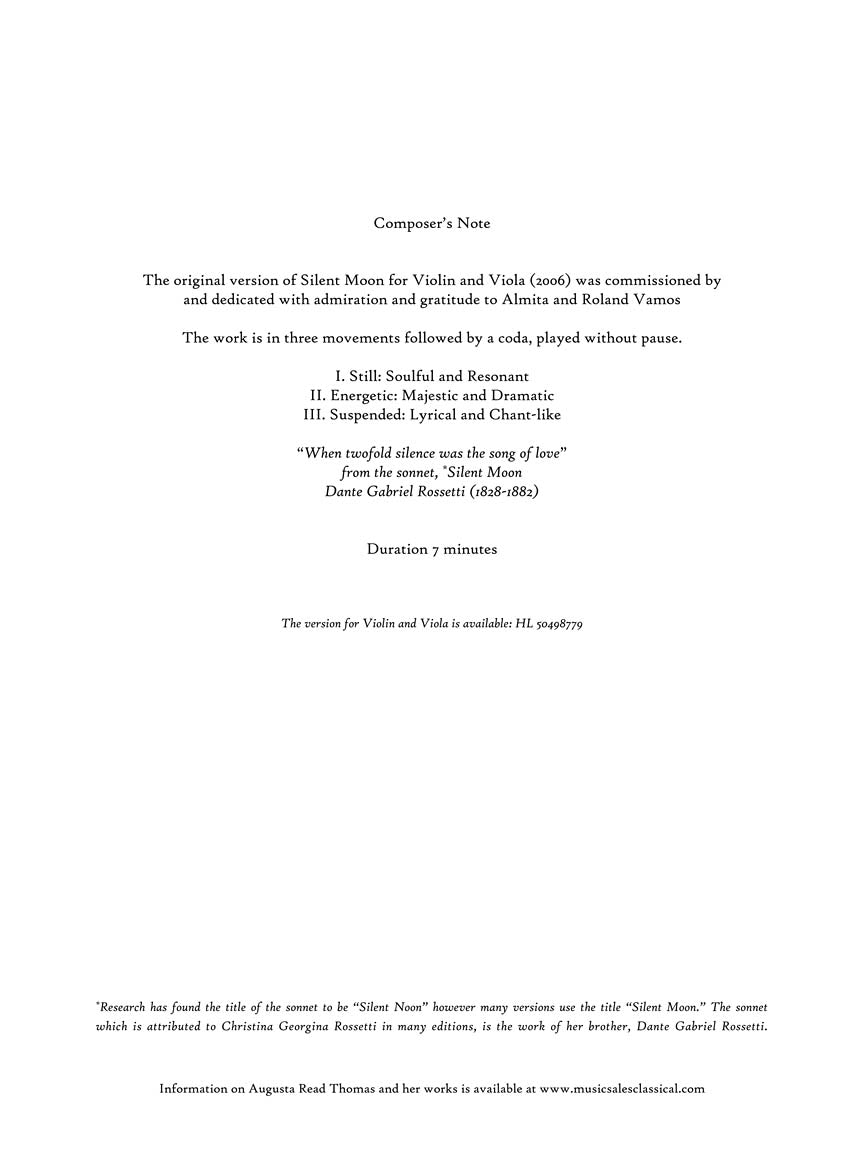Silent Moon - Violin And Violoncello Duet - Score And Parts