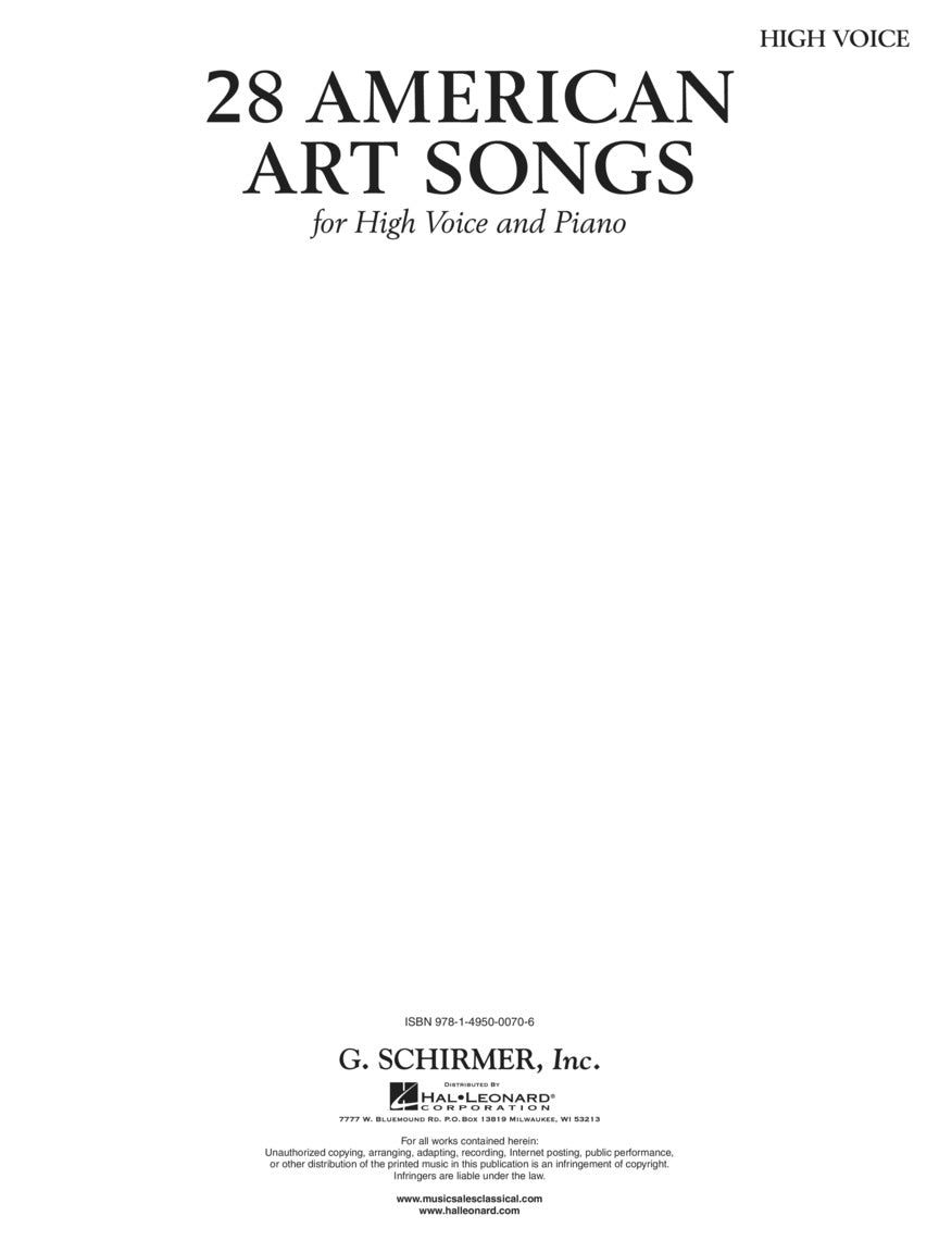 28 American Art Songs - High Voice And Piano