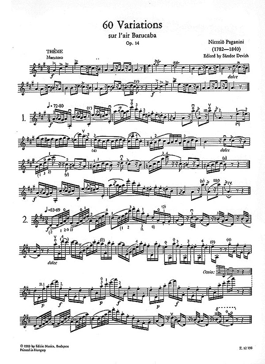 Paganini: Sixty Variations sur l'air Barucaba, Op. 14