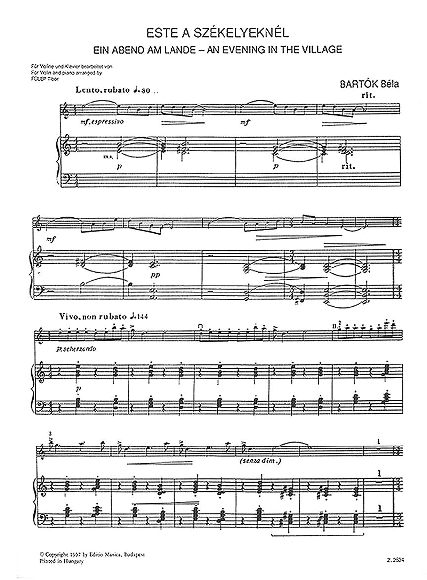 Bartok An Evening in the Village Violin & Piano