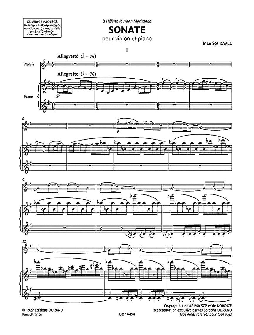 Ravel Sonate (Sonata) for Violin and Piano
