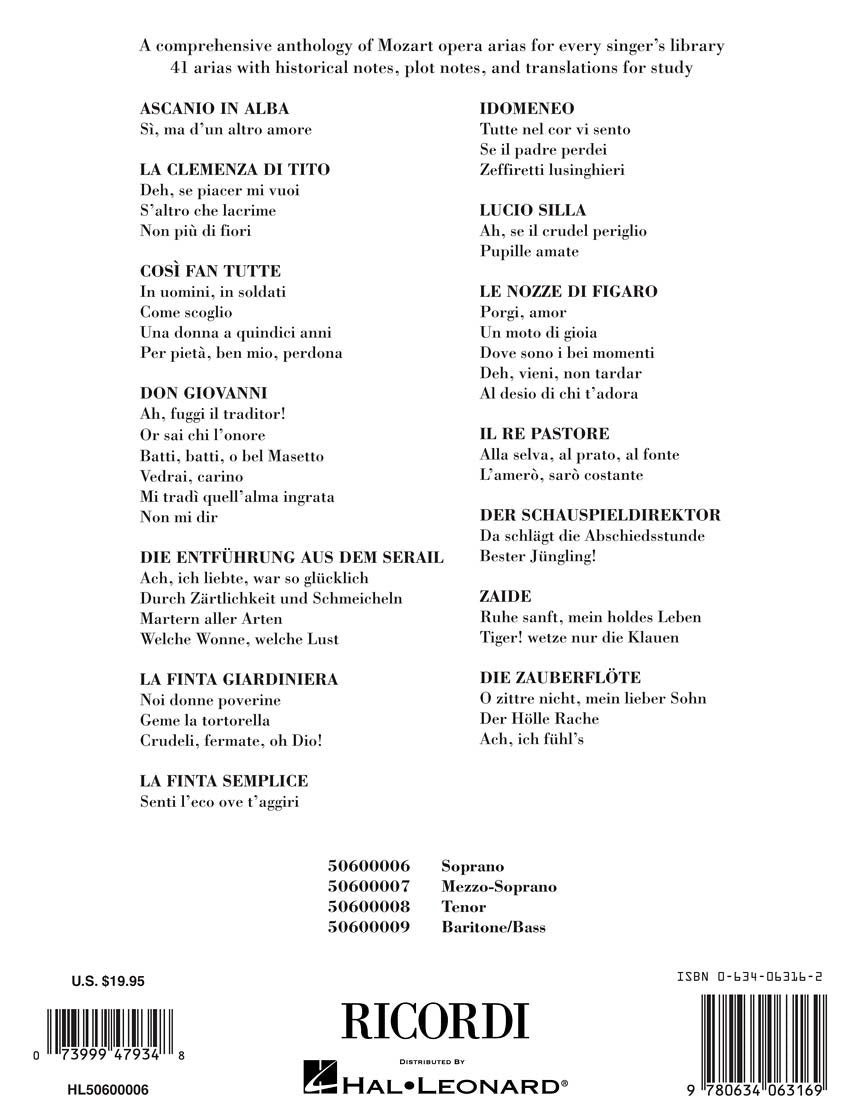 Mozart Opera Arias for Soprano