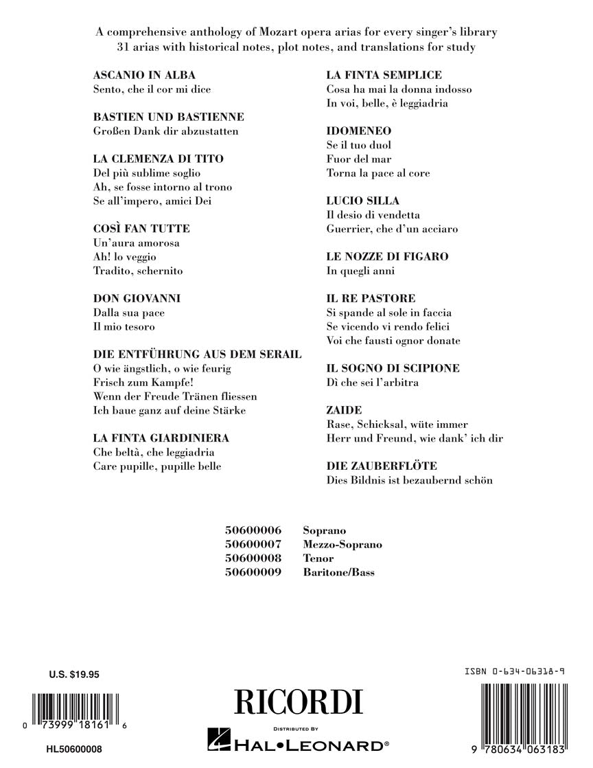 Mozart Opera Arias Tenor