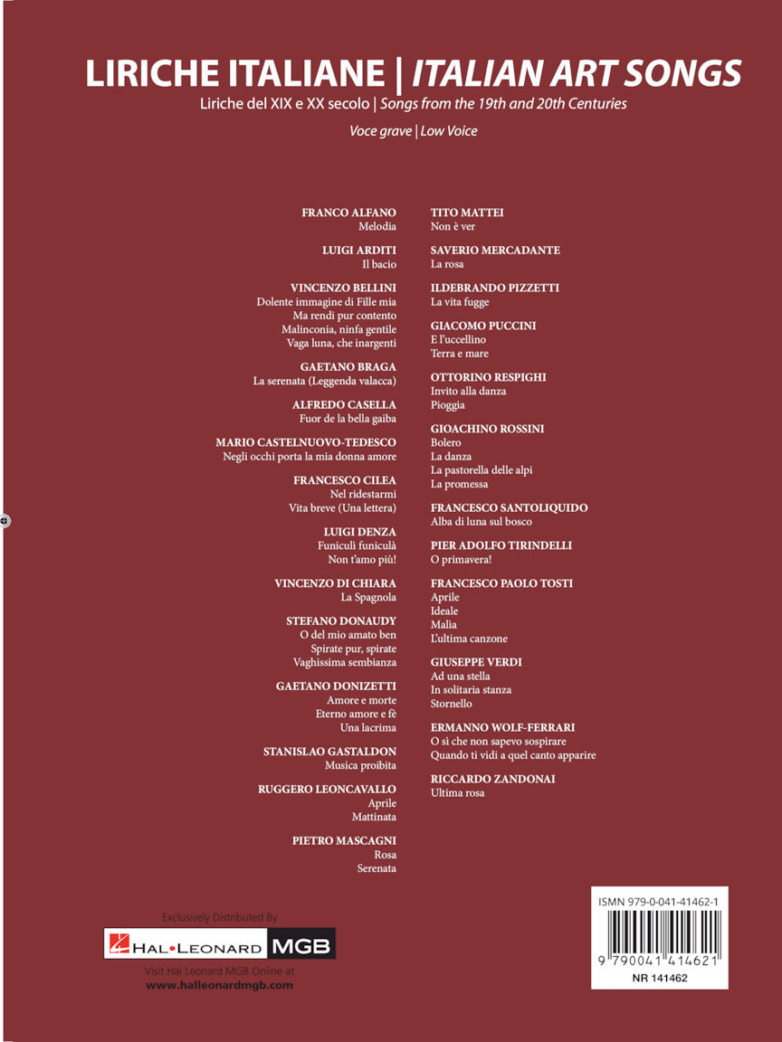 Italian Art Songs - Medium/low Voice - Songs From The 19th And 20th Centuries