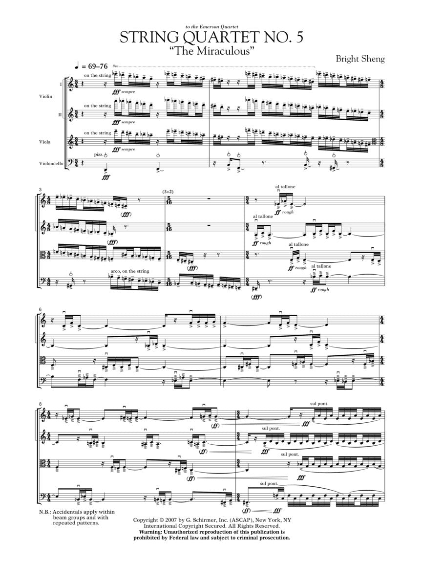 String Quartet No. 5 The Miraculous - Score and Parts