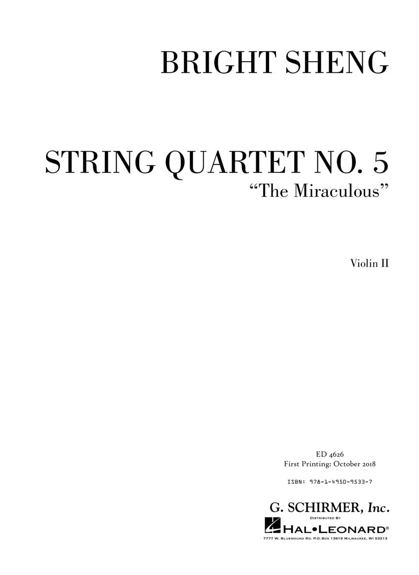 String Quartet No. 5 The Miraculous - Score and Parts